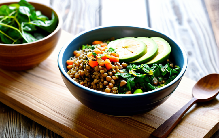 비건 식단을 위한 영양소 소스 가이드 - Vibrant Vegan Lunch Bowl**

"A colorful vegan lunch bowl with lentils, quinoa, spinach, avocado, and...