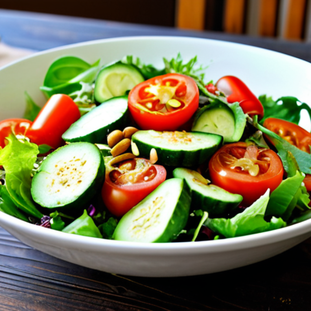 비건 식단에서의 염분 조절 중요성 - Fresh Vegan Salad**

A vibrant and colorful vegan salad bowl overflowing with fresh, seasonal vegeta...