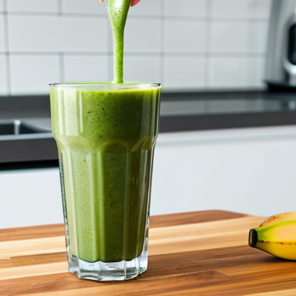 비건 식단에서의 수분 섭취 중요성 - Refreshing Vegan Smoothie**

"A vibrant green smoothie being poured into a glass. Ingredients visibl...