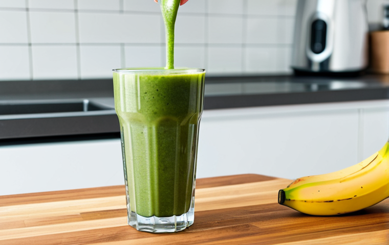 비건 식단에서의 수분 섭취 중요성 - Refreshing Vegan Smoothie**

"A vibrant green smoothie being poured into a glass. Ingredients visibl...
