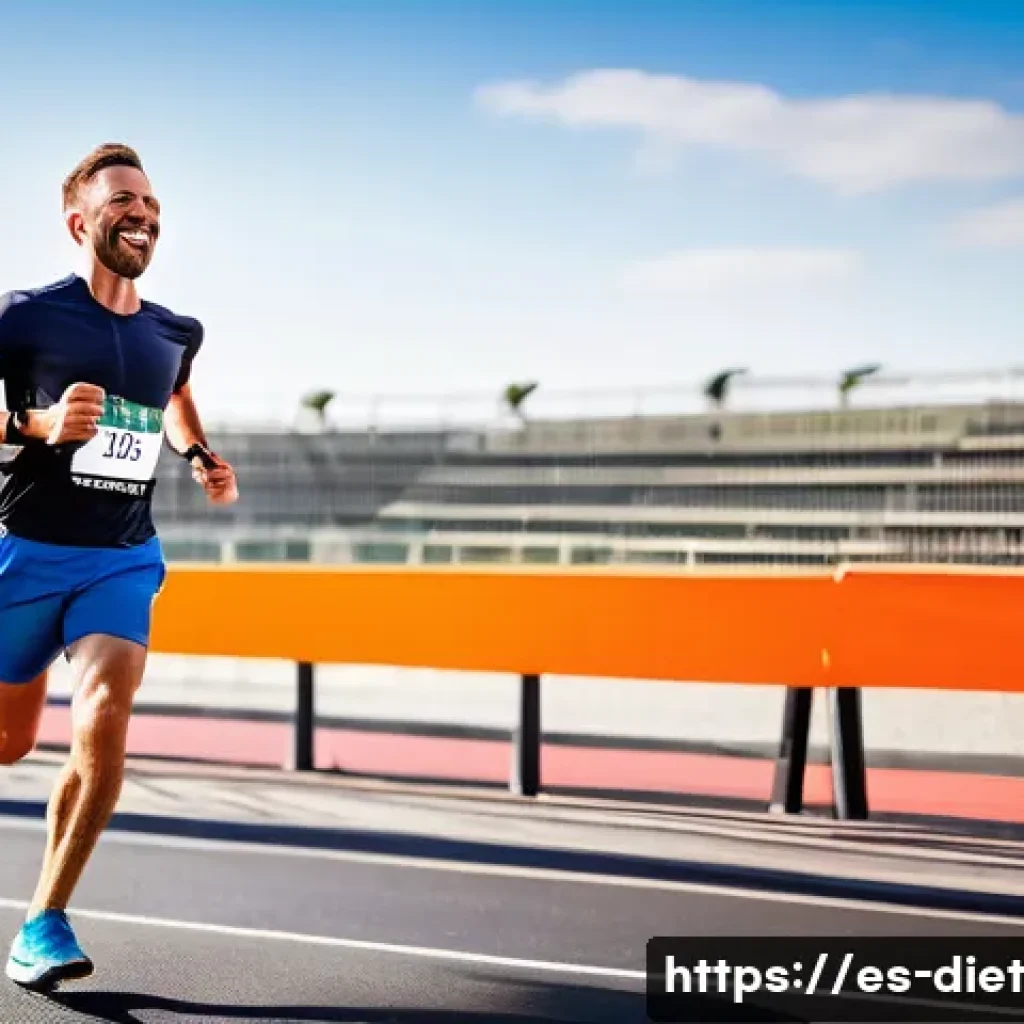 비건 식단과 운동 성과의 관계 - **Prompt:** A dynamic full-body shot of a male marathon runner in peak physical condition, crossing ...