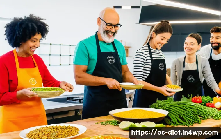 비건 식단의 효과적인 변화를 위한 조언 - **Prompt:** A brightly lit and inviting vegan cooking class in Madrid. Focus on a diverse group of p...